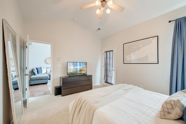 543 Mclernon Trce, Johns Island, SC 29455 - bedroom featuring carpet, lofted ceiling, and a ceiling fan