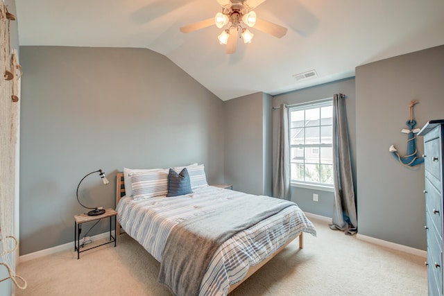 543 Mclernon Trce, Johns Island, SC 29455 - bedroom with light colored carpet, vaulted ceiling, baseboards, and a ceiling fan