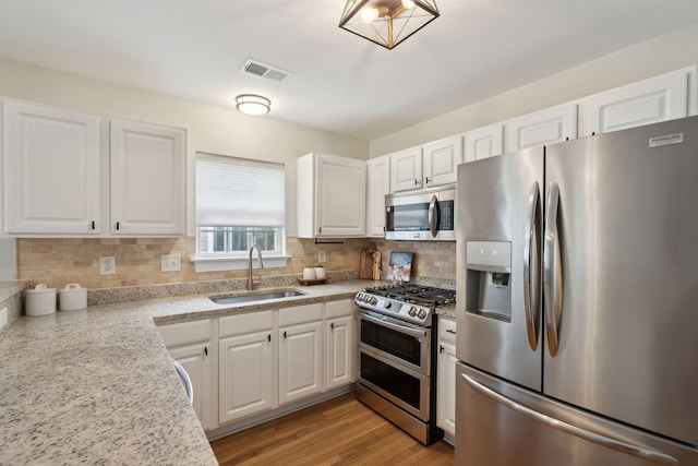 kitchen featuring white cabinetry, appliances with stainless steel finishes, sink, and backsplash