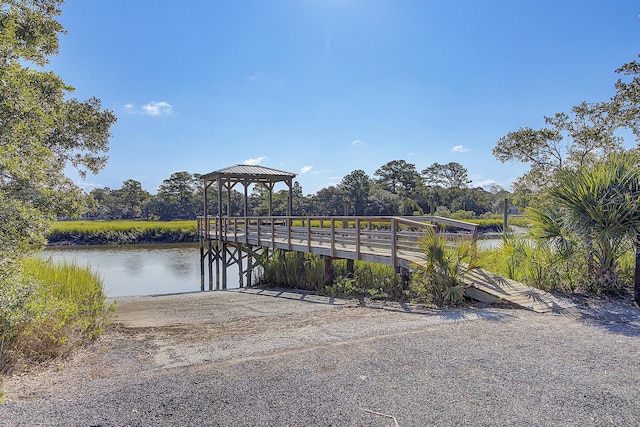 view of dock featuring a water view