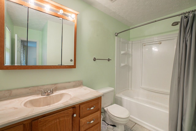 6427 Quimby Rd, Dalzell, SC 29040 - bathroom featuring a textured ceiling, toilet, shower / bath combo, vanity, and tile patterned floors