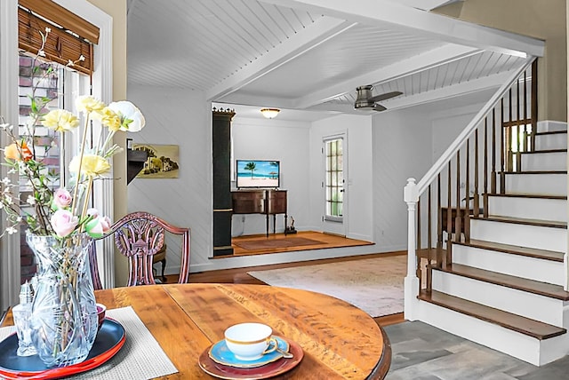 49 Crosscreek Dr, Charleston, SC 29412 - entryway with healthy amount of natural light, stairs, ceiling fan, and beam ceiling