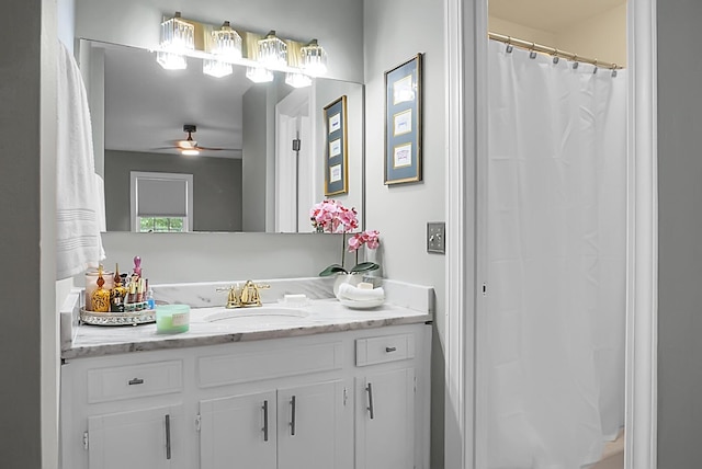 49 Crosscreek Dr, Charleston, SC 29412 - bathroom with vanity, ceiling fan, and a shower with curtain