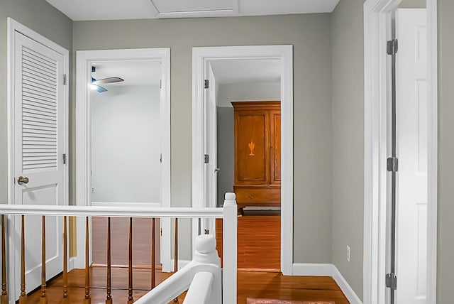49 Crosscreek Dr, Charleston, SC 29412 - hall featuring wood finished floors, baseboards, and attic access