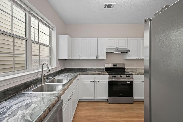 4591 Great Oak Dr, North Charleston, SC 29418 - kitchen with visible vents, appliances with stainless steel finishes, under cabinet range hood, and white cabinets