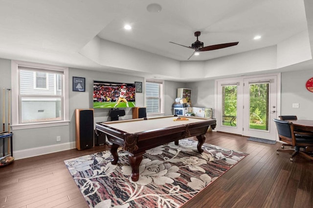 8605 Refuge Point Cir N, Charleston, SC 29420 - rec room featuring wood-type flooring, baseboards, a ceiling fan, billiards, and healthy amount of natural light