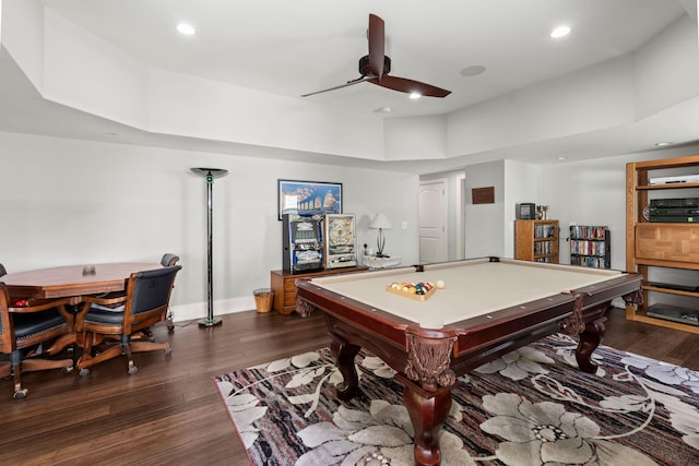 8605 Refuge Point Cir N, Charleston, SC 29420 - rec room featuring ceiling fan, dark wood-style flooring, recessed lighting, billiards table, and baseboards