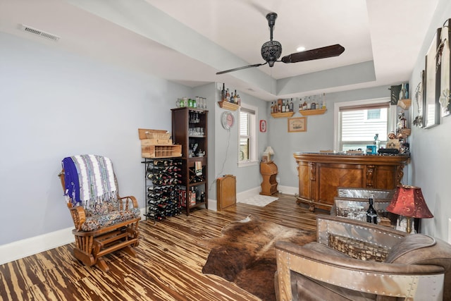8605 Refuge Point Cir N, Charleston, SC 29420 - sitting room with ceiling fan, baseboards, wood finished floors, and a raised ceiling
