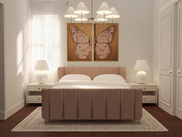 bedroom with baseboards and dark wood finished floors