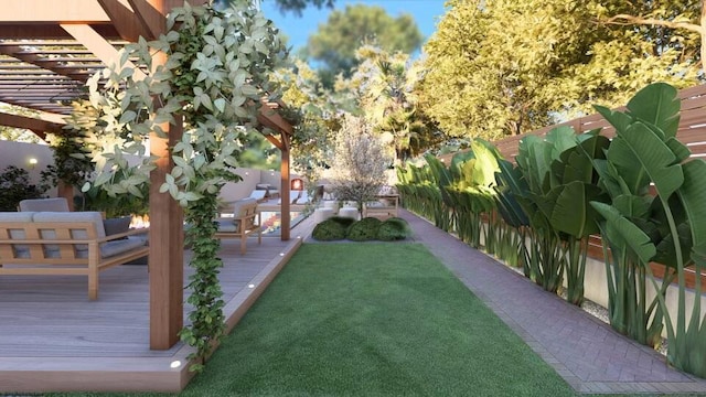 view of home's community featuring a wooden deck and fence