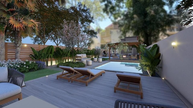 wooden deck featuring fence and a fenced in pool