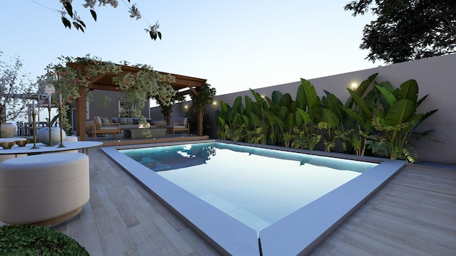 pool with outdoor lounge area and a wooden deck