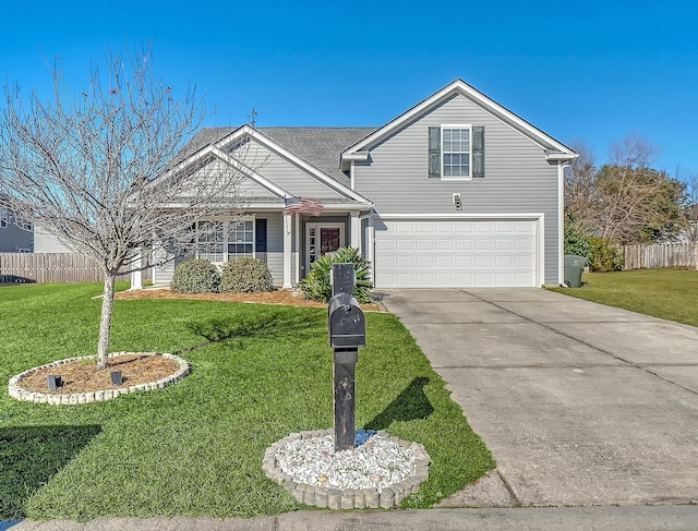 view of front of house featuring a garage and a front lawn