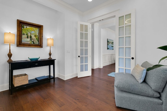 2405 Louisville St, Charleston, SC 29492 - living area featuring crown molding, french doors, baseboards, and wood finished floors