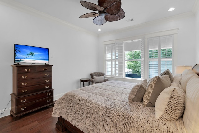 2405 Louisville St, Charleston, SC 29492 - bedroom with ornamental molding, baseboards, visible vents, and dark wood finished floors