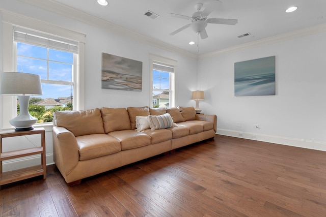 2405 Louisville St, Charleston, SC 29492 - living room with ornamental molding, visible vents, and a healthy amount of sunlight