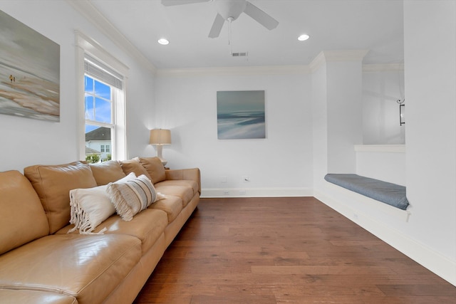 2405 Louisville St, Charleston, SC 29492 - living room featuring recessed lighting, dark wood-style floors, baseboards, and ceiling fan