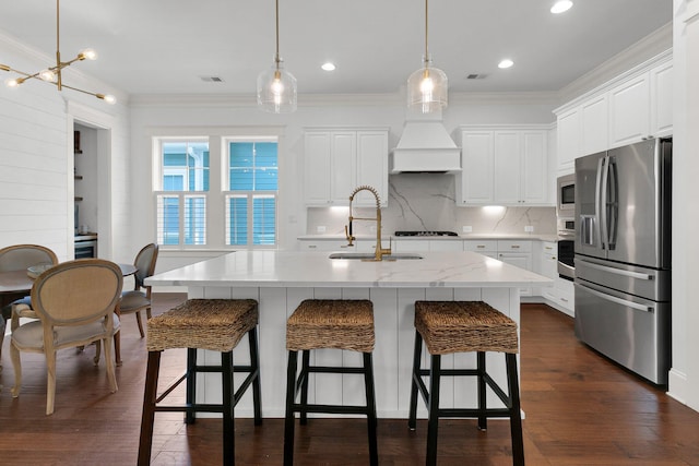 2405 Louisville St, Charleston, SC 29492 - kitchen featuring visible vents, a sink, ornamental molding, appliances with stainless steel finishes, and decorative backsplash