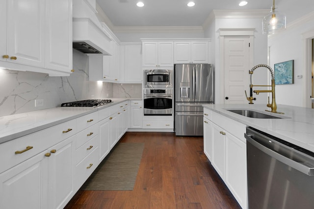 2405 Louisville St, Charleston, SC 29492 - kitchen with a sink, recessed lighting, appliances with stainless steel finishes, light stone countertops, and ornamental molding