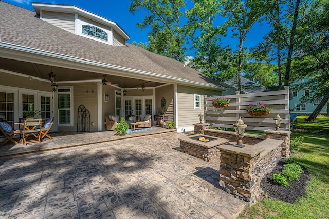 view of patio with ceiling fan and an outdoor hangout area