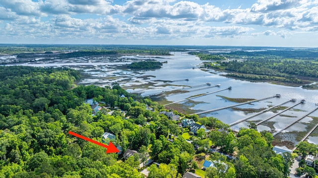 bird's eye view featuring a water view