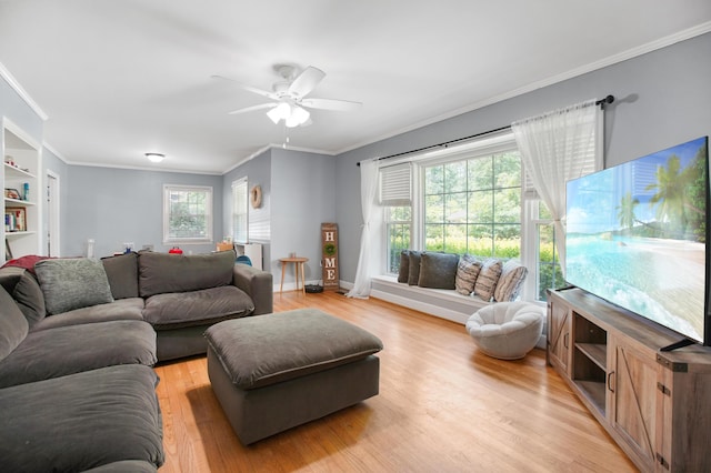 113 Overhill Dr, Walterboro, SC 29488 - living area featuring a ceiling fan, light wood finished floors, and ornamental molding