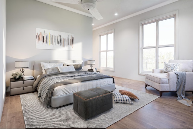 814 Palm Blvd, Isle Of Palms, SC 29451 - bedroom featuring ornamental molding, wood finished floors, recessed lighting, and ceiling fan