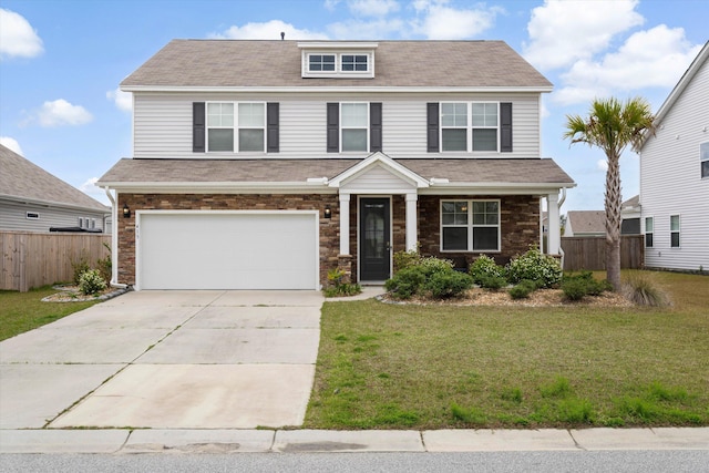 413 Ribiero Dr, Summerville, SC 29486 - view of front facade with concrete driveway, a front yard, a garage, and fence