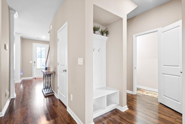 413 Ribiero Dr, Summerville, SC 29486 - mudroom featuring baseboards and dark wood finished floors