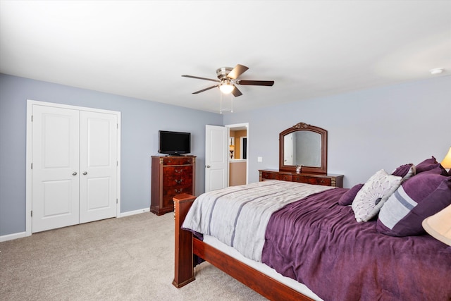 413 Ribiero Dr, Summerville, SC 29486 - bedroom with light colored carpet, a closet, baseboards, and a ceiling fan