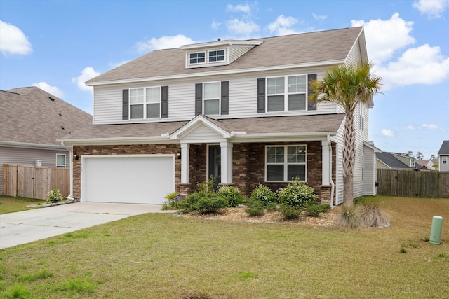 413 Ribiero Dr, Summerville, SC 29486 - view of front of property featuring a garage, fence, concrete driveway, a front yard, and roof with shingles