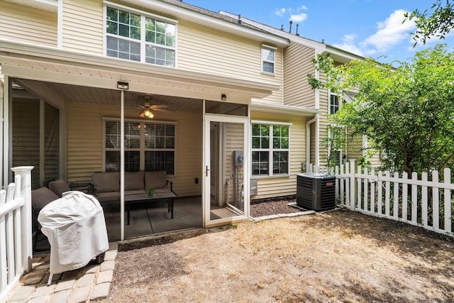 8676 Grassy Oak Trl, North Charleston, SC 29420 - rear view of house featuring cooling unit, fence, a patio area, and a ceiling fan