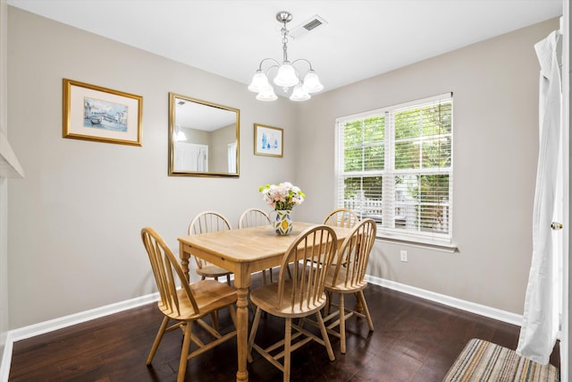 8676 Grassy Oak Trl, North Charleston, SC 29420 - dining space featuring dark wood-style floors, a chandelier, and baseboards