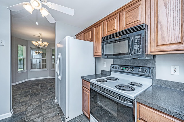 687 Ponderosa Dr, Charleston, SC 29414 - kitchen featuring range with electric cooktop, black microwave, white fridge with ice dispenser, and stone finish flooring