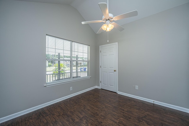 687 Ponderosa Dr, Charleston, SC 29414 - empty room with lofted ceiling, dark wood-style floors, and a ceiling fan