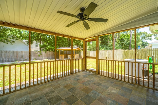 687 Ponderosa Dr, Charleston, SC 29414 - unfurnished sunroom featuring a ceiling fan and vaulted ceiling