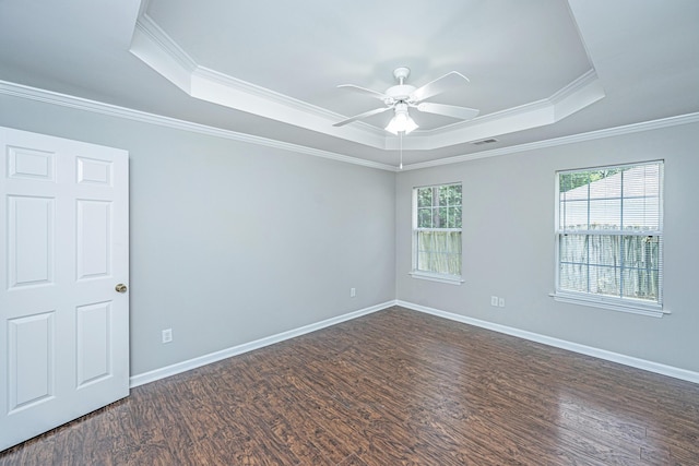 687 Ponderosa Dr, Charleston, SC 29414 - empty room with a tray ceiling, wood finished floors, a ceiling fan, and crown molding