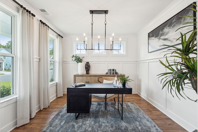 office area featuring hardwood / wood-style flooring and a healthy amount of sunlight