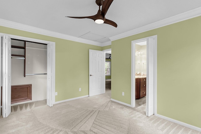 320 Compton Xing, Summerville, SC 29485 - unfurnished bedroom featuring ornamental molding, light carpet, a closet, baseboards, and connected bathroom