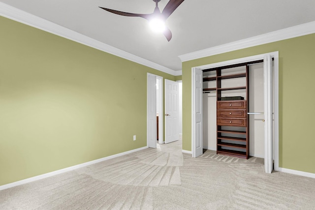320 Compton Xing, Summerville, SC 29485 - unfurnished bedroom with crown molding, carpet flooring, baseboards, a closet, and ceiling fan