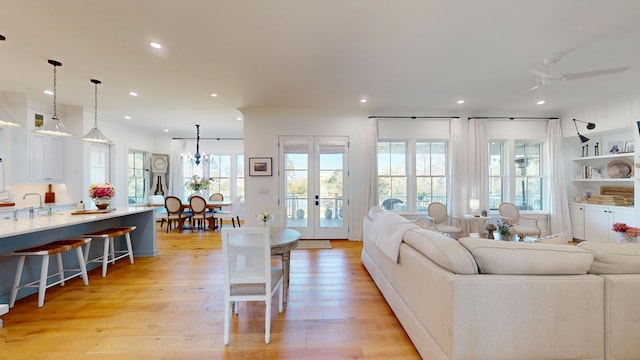 2312 Rushland Landing Rd, Johns Island, SC 29455 - living area with recessed lighting, french doors, light wood-style floors, and ceiling fan