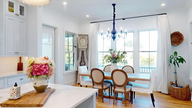 2312 Rushland Landing Rd, Johns Island, SC 29455 - dining space featuring a chandelier, healthy amount of natural light, light wood-type flooring, and recessed lighting