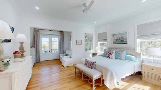 2312 Rushland Landing Rd, Johns Island, SC 29455 - bedroom with multiple windows, light wood finished floors, access to outside, a ceiling fan, and recessed lighting