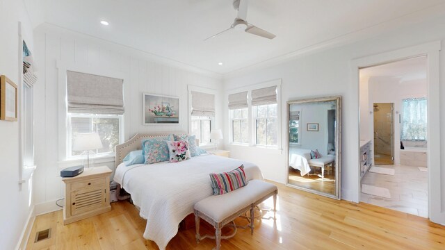 2312 Rushland Landing Rd, Johns Island, SC 29455 - bedroom with light wood finished floors, recessed lighting, baseboards, a ceiling fan, and ensuite bathroom