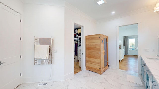 2312 Rushland Landing Rd, Johns Island, SC 29455 - corridor featuring baseboards, light marble finish flooring, a sink, and recessed lighting
