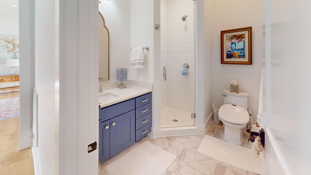 2312 Rushland Landing Rd, Johns Island, SC 29455 - bathroom featuring a stall shower, vanity, and toilet