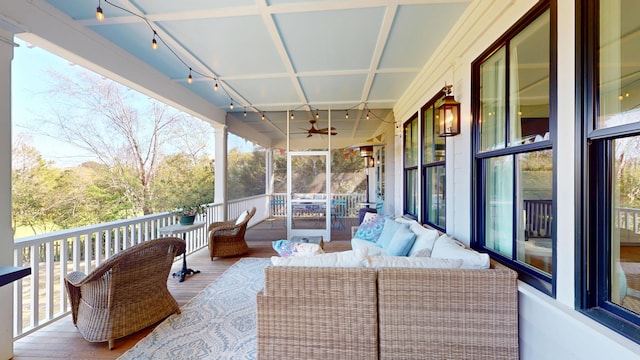 2312 Rushland Landing Rd, Johns Island, SC 29455 - deck featuring an outdoor living space and ceiling fan