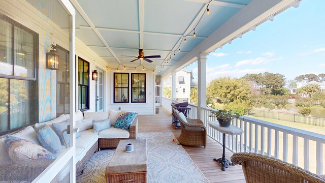 2312 Rushland Landing Rd, Johns Island, SC 29455 - deck featuring a ceiling fan and outdoor lounge area