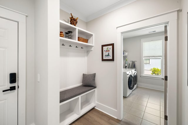 1234 Captain Rivers Dr, Charleston, SC 29412 - mudroom with washing machine and dryer, baseboards, and wood finished floors