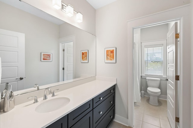 1234 Captain Rivers Dr, Charleston, SC 29412 - bathroom featuring tile patterned flooring, vanity, toilet, baseboards, and a shower with curtain